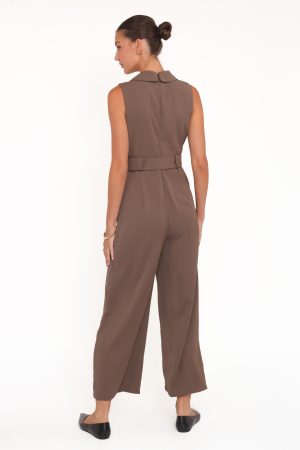 Sienna Belted Jumpsuit – Khaki Brown