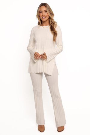 Silvie Long Sleeve Knitted Set – Cream