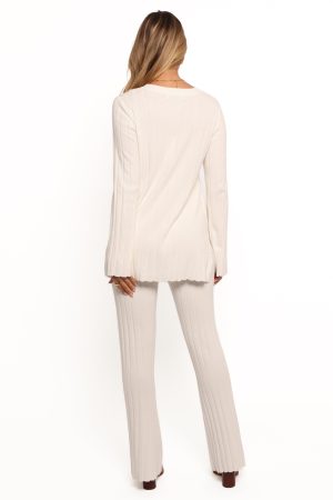 Silvie Long Sleeve Knitted Set – Cream