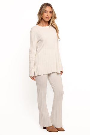Silvie Long Sleeve Knitted Set – Cream