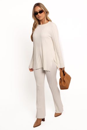 Silvie Long Sleeve Knitted Set – Cream