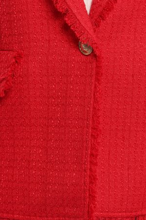 Simona Single Button Twill Blazer – Red
