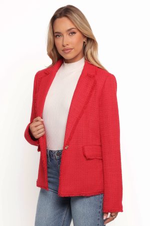Simona Single Button Twill Blazer – Red