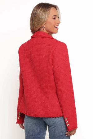 Simona Single Button Twill Blazer – Red