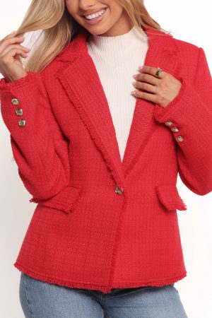 Simona Single Button Twill Blazer – Red