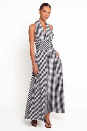 Solene Maxi Halterneck Dress – Black/White