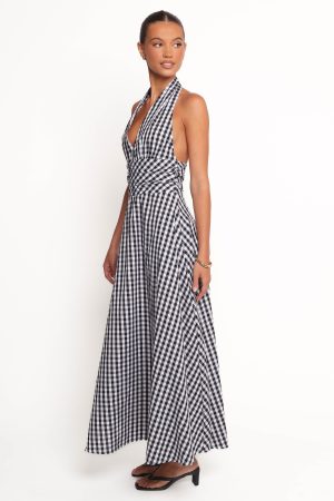 Solene Maxi Halterneck Dress – Black/White