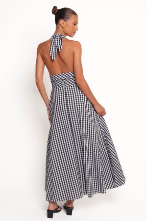 Solene Maxi Halterneck Dress – Black/White