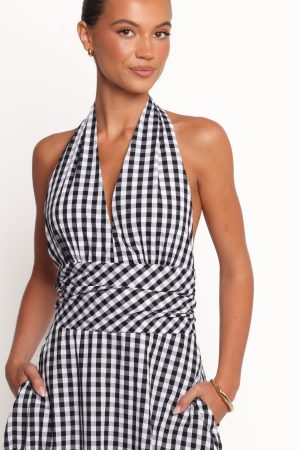 Solene Maxi Halterneck Dress – Black/White