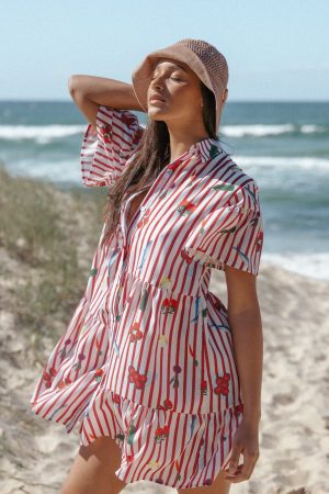 Peachy Mini Dress – Red Picnic Stripe