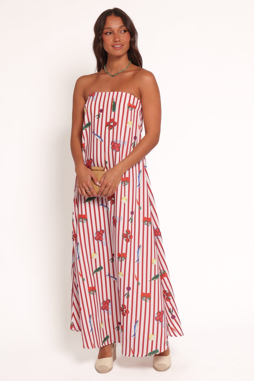 Soph Strapless Maxi Dress - Red Picnic Stripe