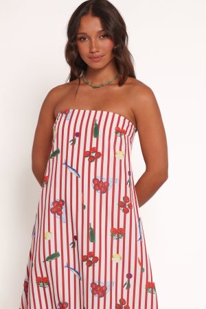 Soph Strapless Maxi Dress – Red Picnic Stripe