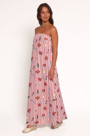 Soph Strapless Maxi Dress – Red Picnic Stripe