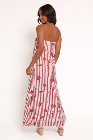 Soph Strapless Maxi Dress – Red Picnic Stripe