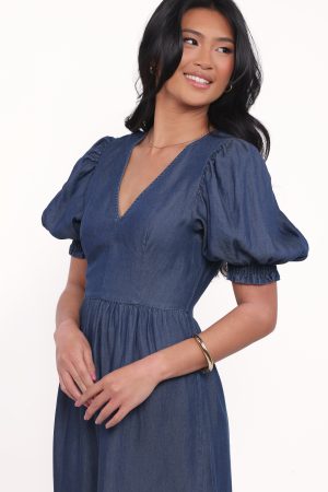 Steele Puff Sleeve Midi Dress – Dark Denim