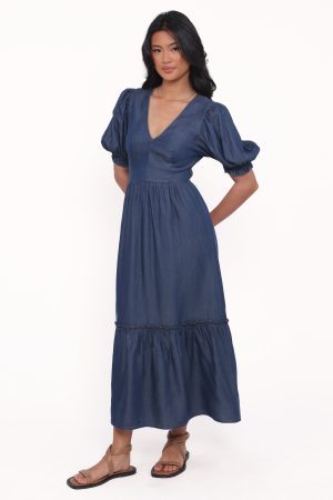 Steele Puff Sleeve Midi Dress – Dark Denim