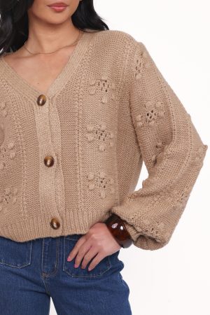 Melody Textured Button Up Cardigan – Mushroom