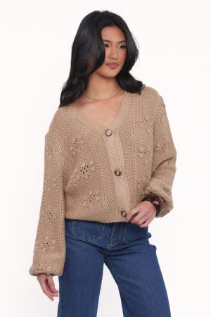 Melody Textured Button Up Cardigan – Mushroom