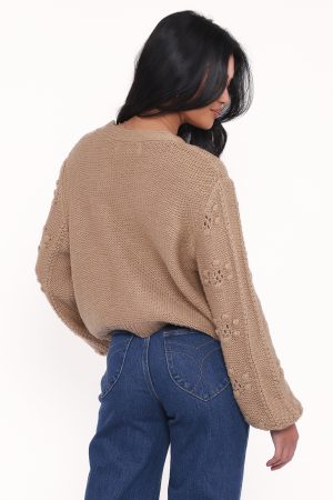 Melody Textured Button Up Cardigan – Mushroom