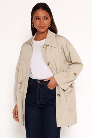 Stella Button Front Collar Jacket – Taupe