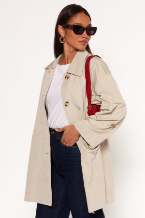 Stella Button Front Collar Jacket – Taupe