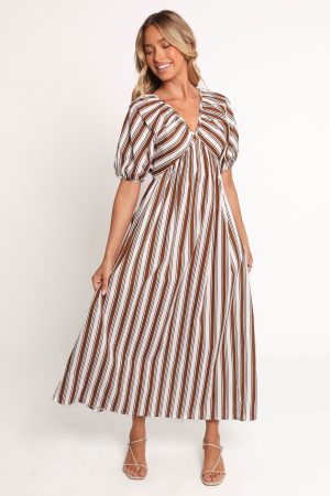 Sullivan Puff Sleeve Maxi Dress – Chocolate Stripe