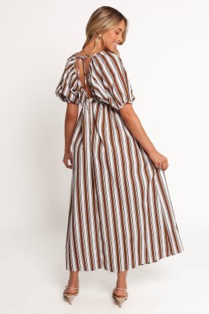 Sullivan Puff Sleeve Maxi Dress – Chocolate Stripe