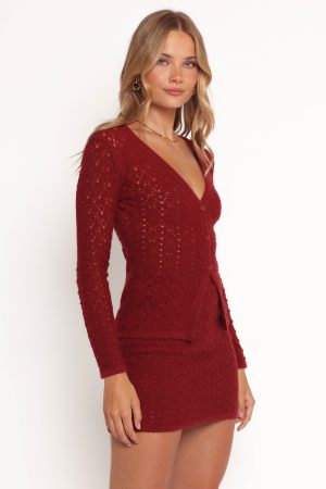 Suzzie Textured Knit Skirt/Cardi Set – Oxblood