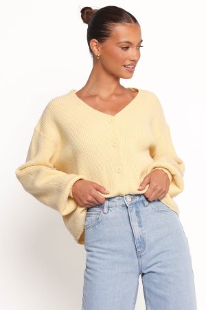 Sybil Button Front Cardigan – Butter Yellow