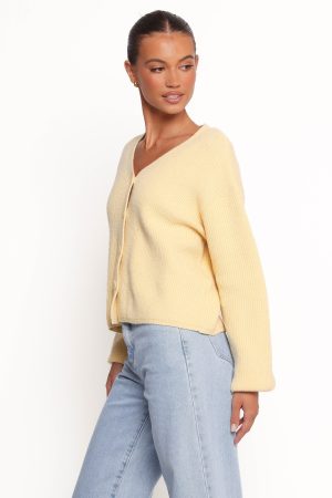 Sybil Button Front Cardigan – Butter Yellow