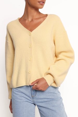 Sybil Button Front Cardigan – Butter Yellow