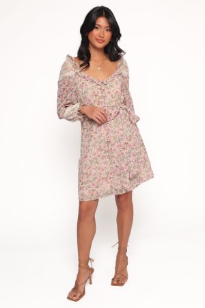 Sylvia Long Sleeve Mini Dress – Ivory Multi