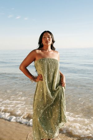 Sylvie Strapless Midi Dress – Sage Botanical