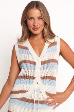 Talia Knit Vest Top – Tan Blue