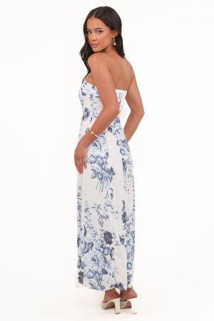 Tamira Strapless Midi Dress – Blue Floral