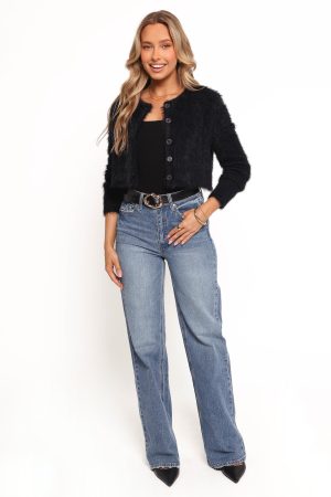 Tavan Crop Button Front Cardigan – Black