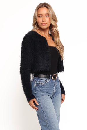 Tavan Crop Button Front Cardigan – Black