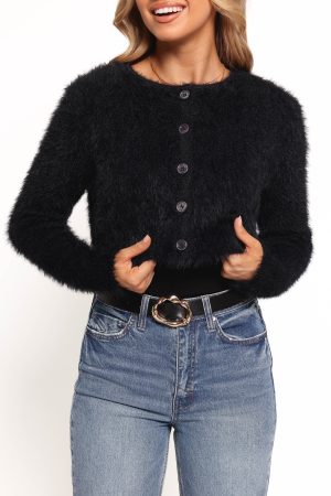 Tavan Crop Button Front Cardigan – Black