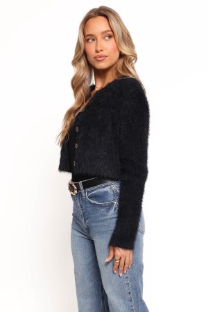 Tavan Crop Button Front Cardigan – Black