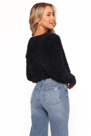 Tavan Crop Button Front Cardigan – Black