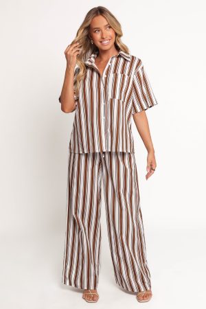 Thalia Short Sleeve Shirt – Chocolate Stripe