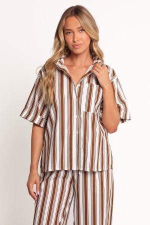 Thalia Short Sleeve Shirt – Chocolate Stripe