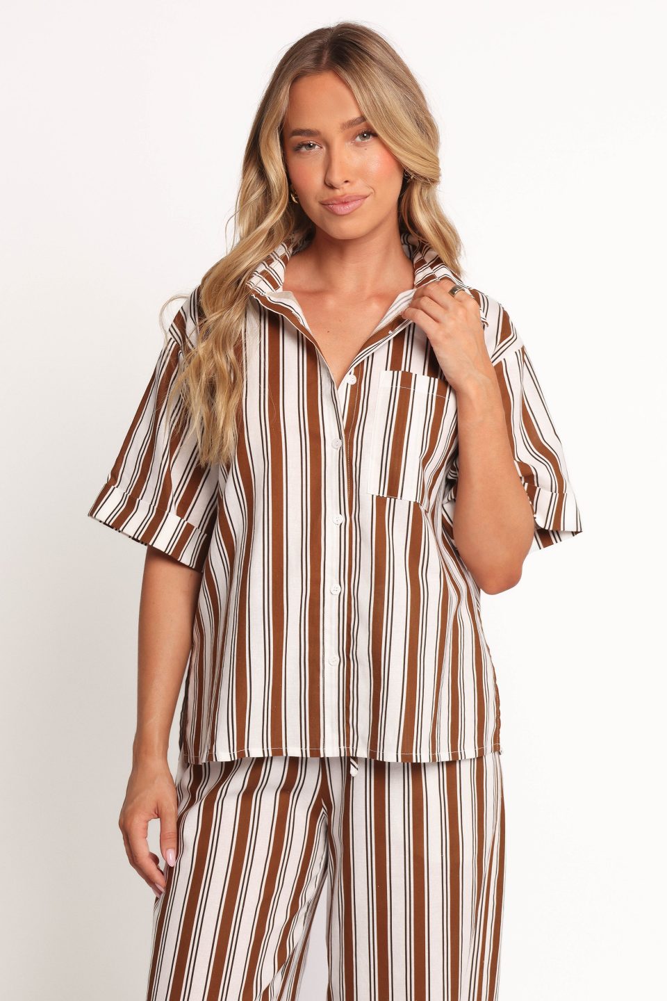 Thalia Short Sleeve Shirt - Chocolate Stripe