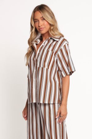 Thalia Short Sleeve Shirt – Chocolate Stripe