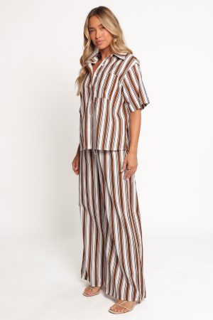 Thalia Wide Leg Pant – Chocolate Stripe