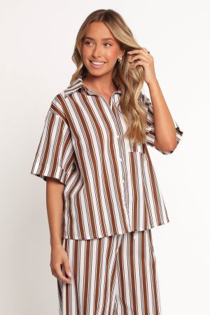 Thalia Short Sleeve Shirt – Chocolate Stripe