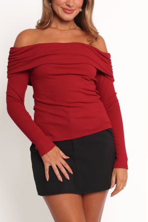 Thomsie Off Shoulder Knit Top – Berry