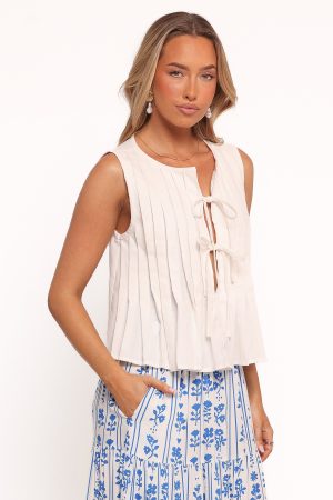 Delia Pleat Tie Top – White