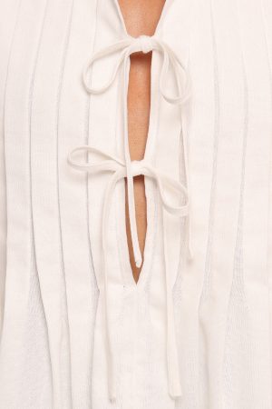 Delia Pleat Tie Top – White