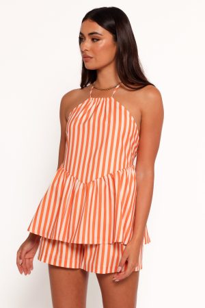 Valencia Halterneck Top – Orange Beige Stripe